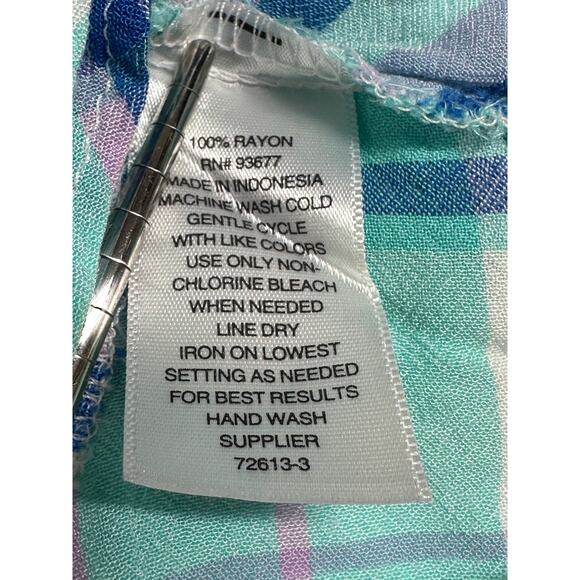 ana A New Approach Top Womens Medium Blue Purple Plaid Ruffle Sleeveless V-Neck - Picture 7 of 9